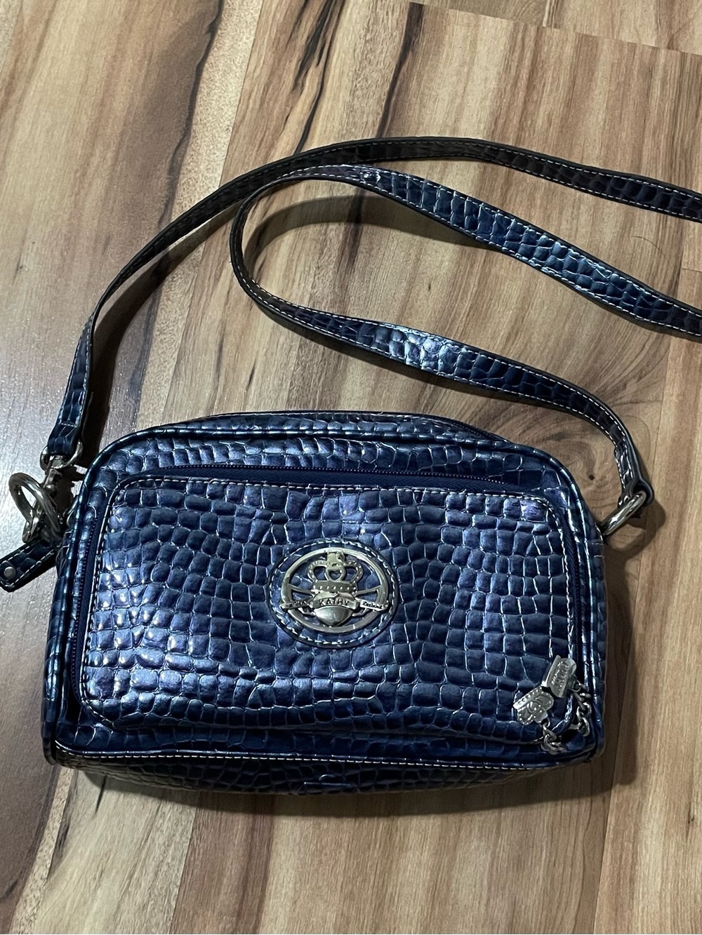 Y2K Kathy Van Zeeland Blueish purple faux Croc Crossbody Bag McBling Crown